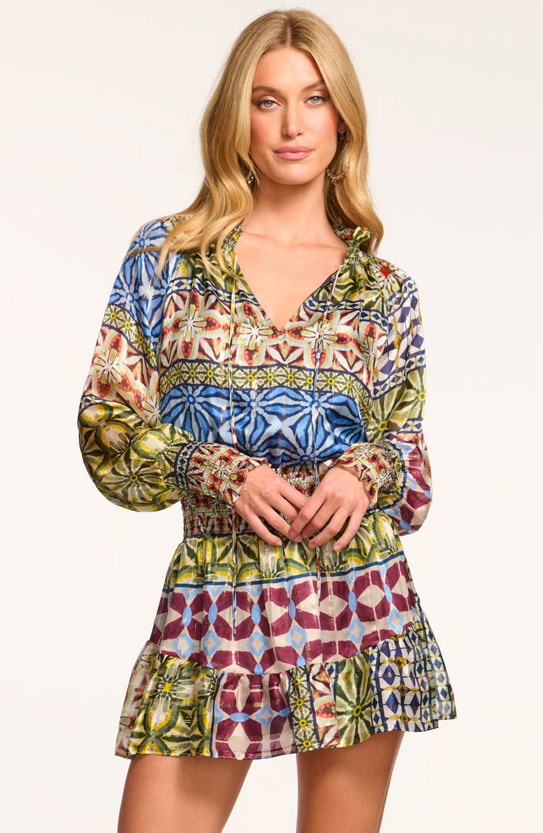 Ramy Brook Ashalina Metallic Silk Long Sleeve Minidress, Alternate, color, 