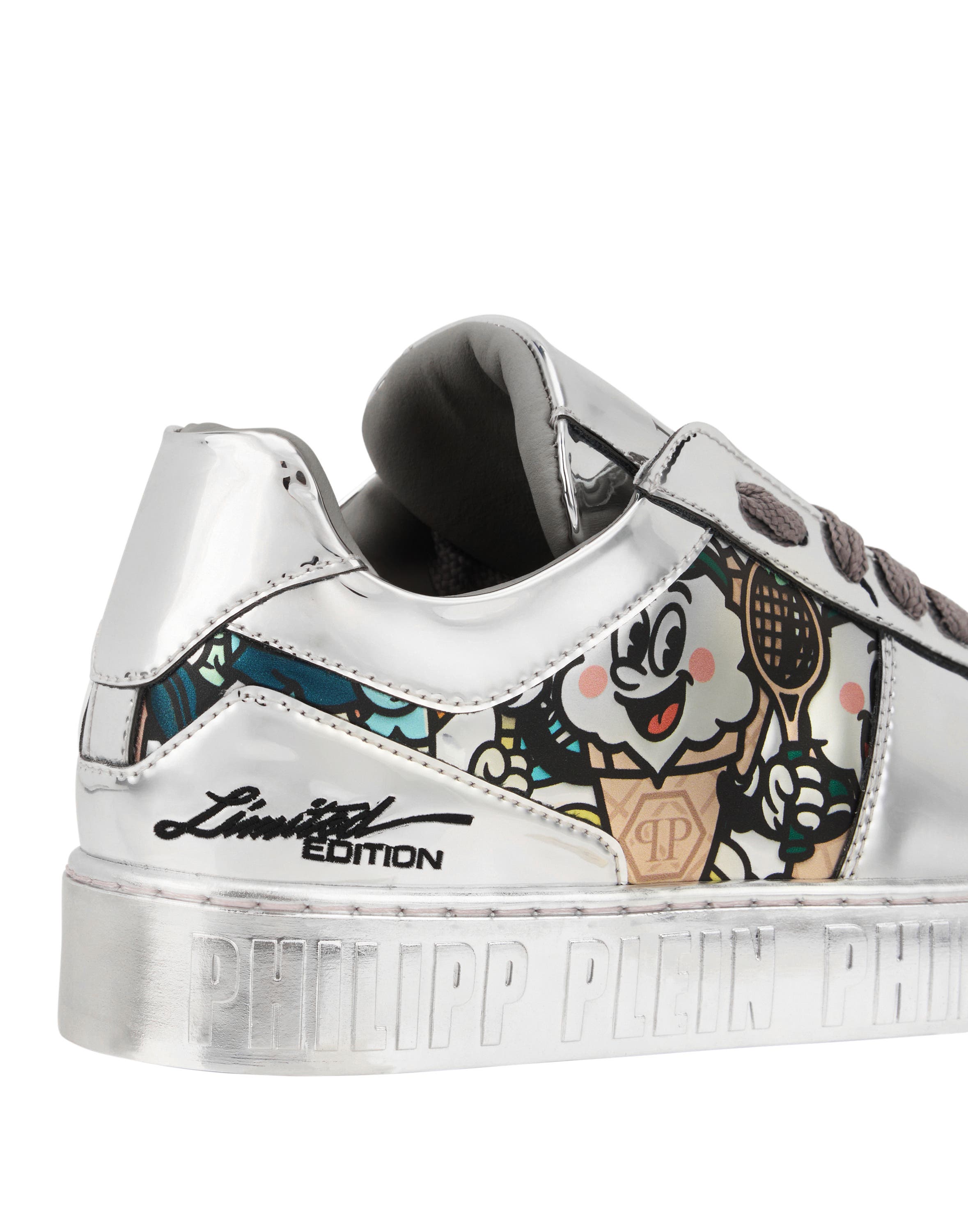 Mirror Leather Sneakers 3D Ice Cream Unisex, Alternate, color, Silver
