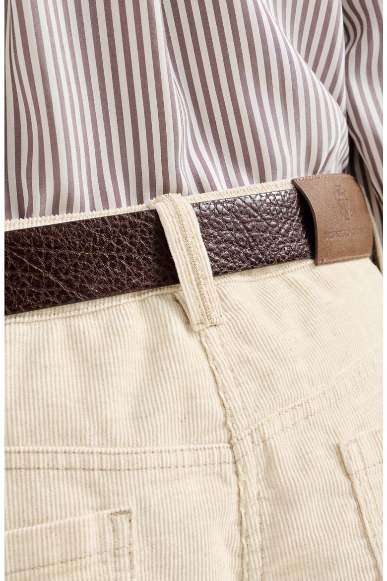 Garment-dyed wide trousers in cotton and linen corduroy with monili, Alternate, color, Ecru