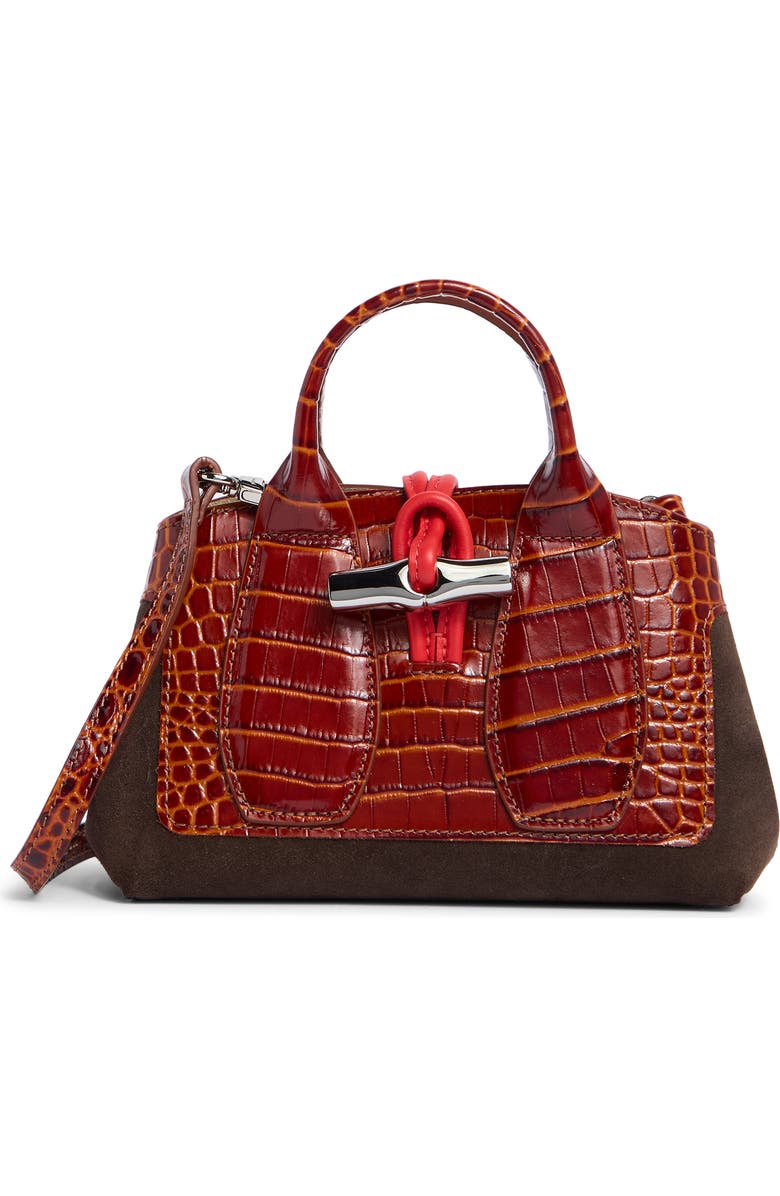 Longchamp Le Roseau Mixed Leather Handbag, Main, color, Cognac