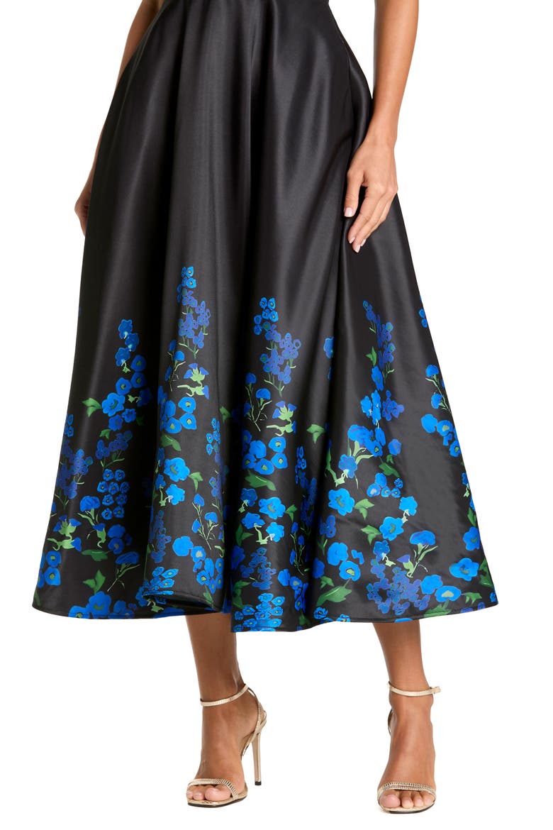 Halter Neck Floral Printed Satin Midi Dress, Alternate, color, Black Multi