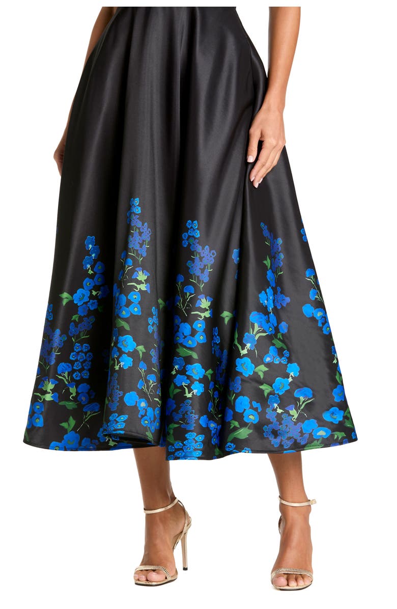 Mac Duggal Halter Neck Floral Printed Satin Midi Dress, Alternate, color, Black Multi