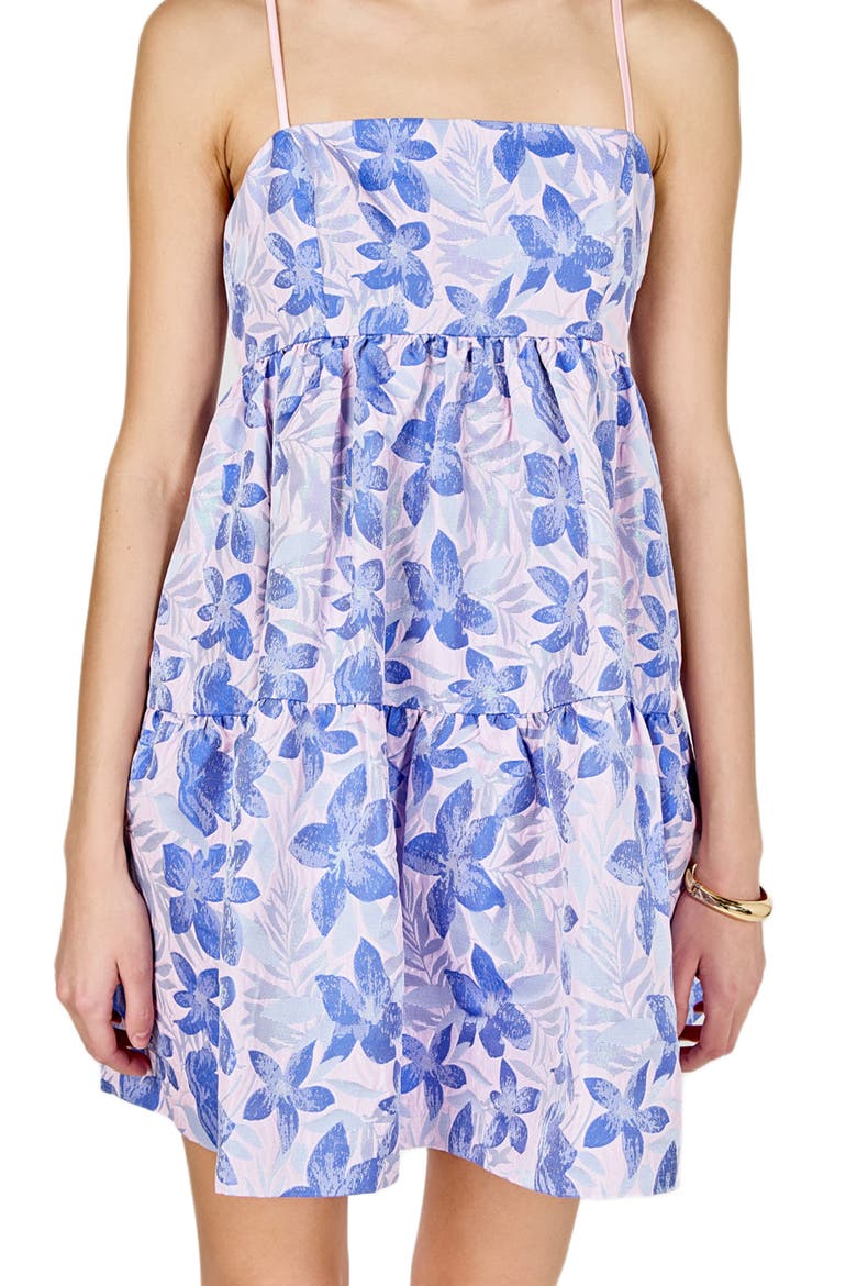 Metallic Floral Jacquard Minidress, Alternate, color, BLUE/ PINK