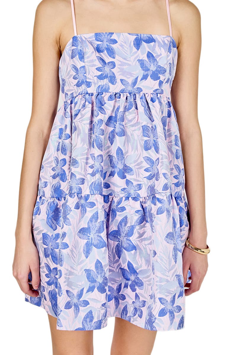 Endless Rose Metallic Floral Jacquard Minidress, Alternate, color, Blue/ Pink