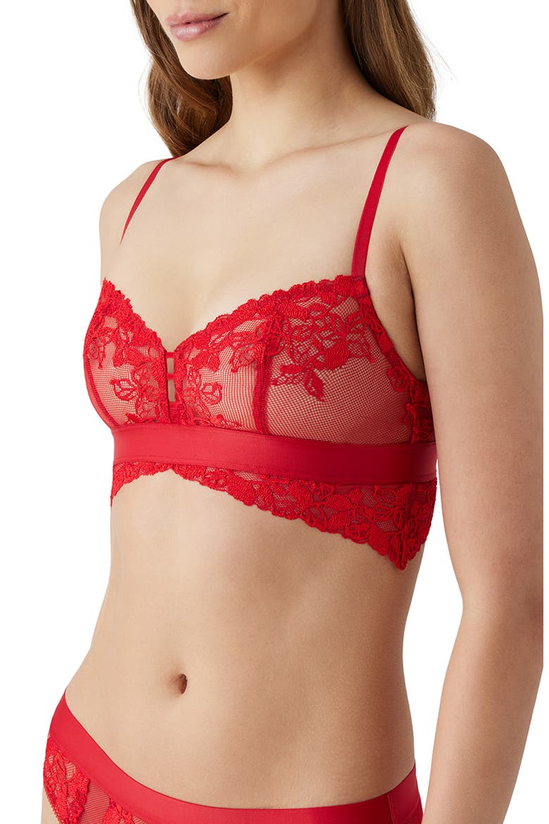 Opening Act Lace & Mesh Bralette, Alternate, color, HAUTE RED