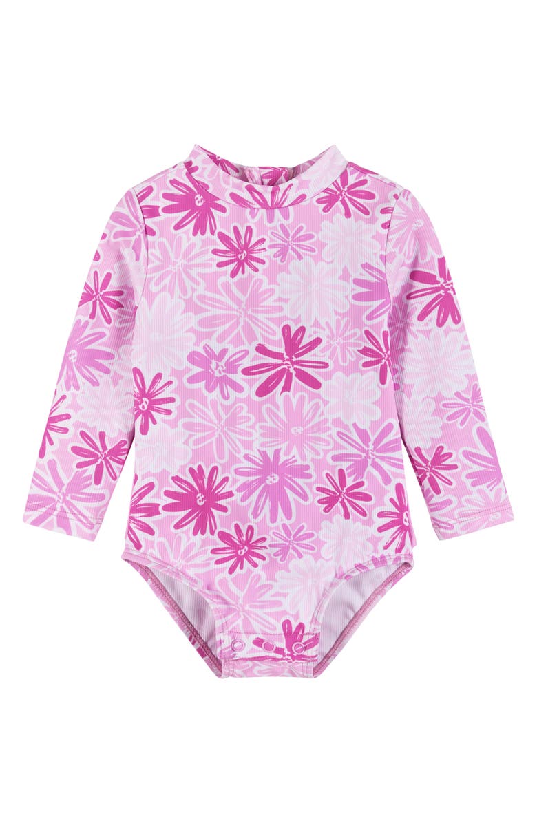 Andy & Evan One-Piece Rashguard Swimsuit & Hat Set, Alternate, color, Pink Floral