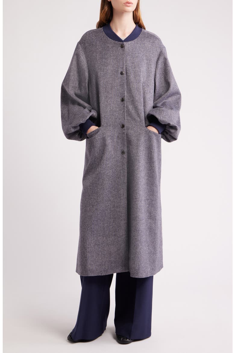 Cameron Balloon Sleeve Wool Blend Long Coat, Alternate, color, NAVY CHECK
