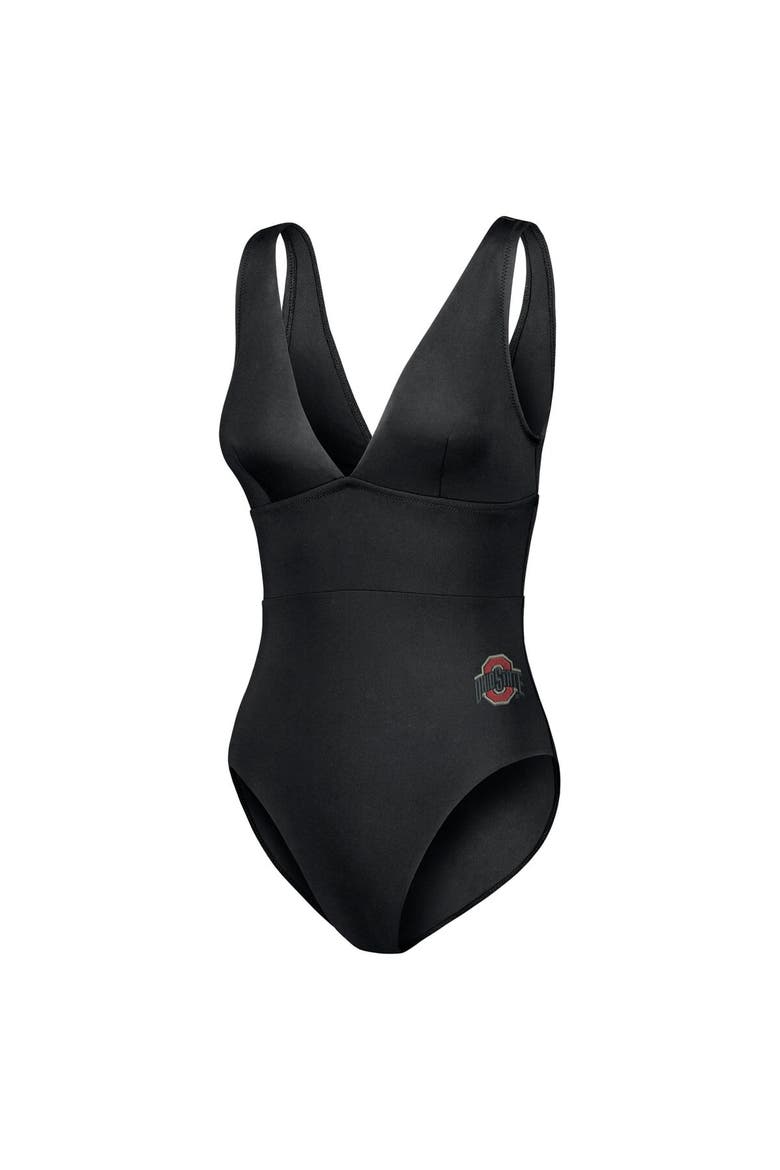 Women's Tommy Bahama Black Ohio State Buckeyes Palm Modern V-Neck One-Piece Swimsuit, Alternate, color, Black