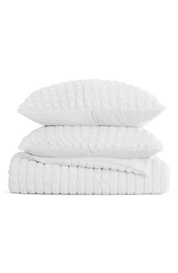 Homespun Seersucker Textured 3-piece Comforter Set In White