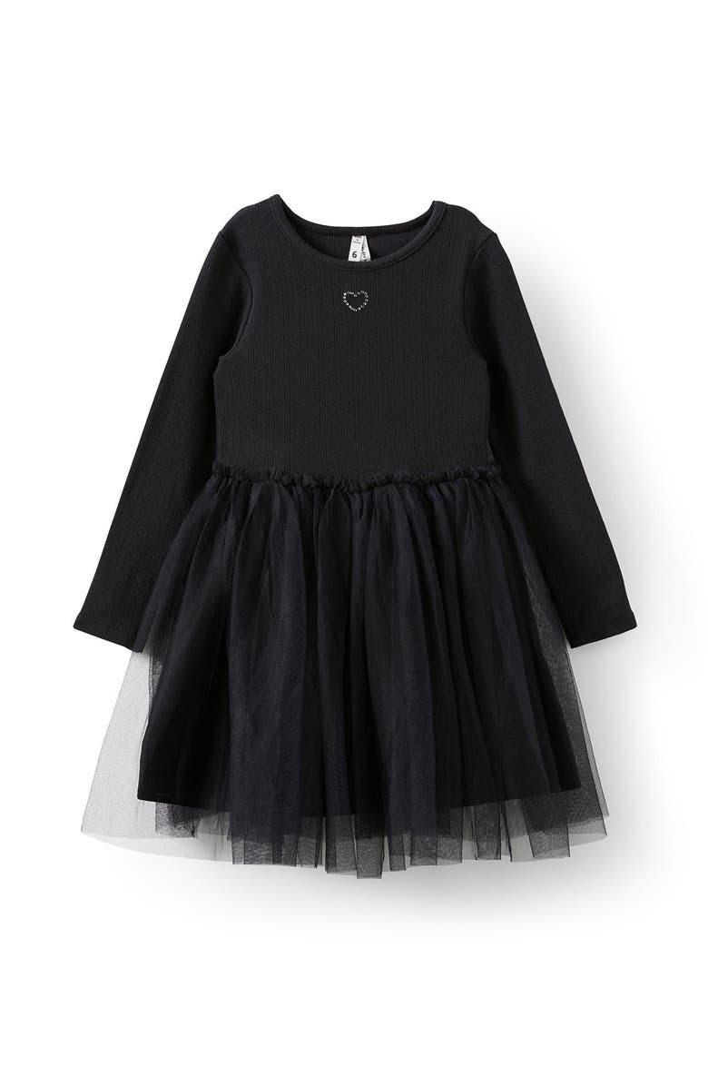 Cotton On Kids Kid's Harper Long Sleeve Dress Up Dress, Alternate, color, Black Pointelle Heart