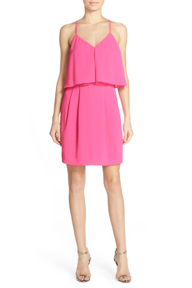 Ruffle Crepe Popover Dress, Main, color, HOT PINK