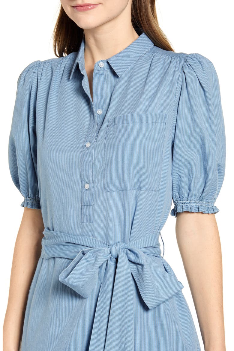 Camille Engineer Stripe Shirtdress, Alternate, color, LIGHT WASH