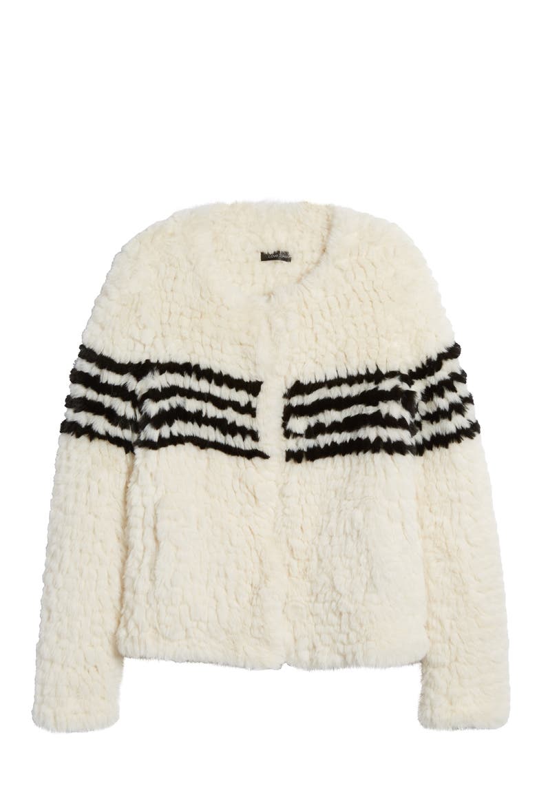 Faux Fur Jacket, Alternate, color, IVORY W BLACK STRIPES