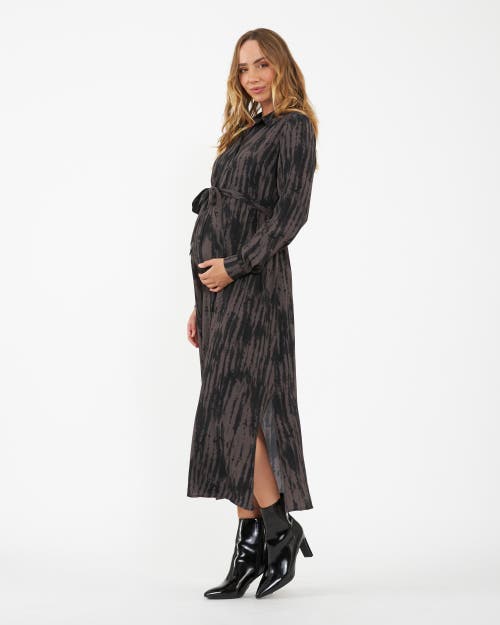 Ripe Maternity Stylish Sylvia Mocha And Black Shirt Dress For Nursing In Multi
