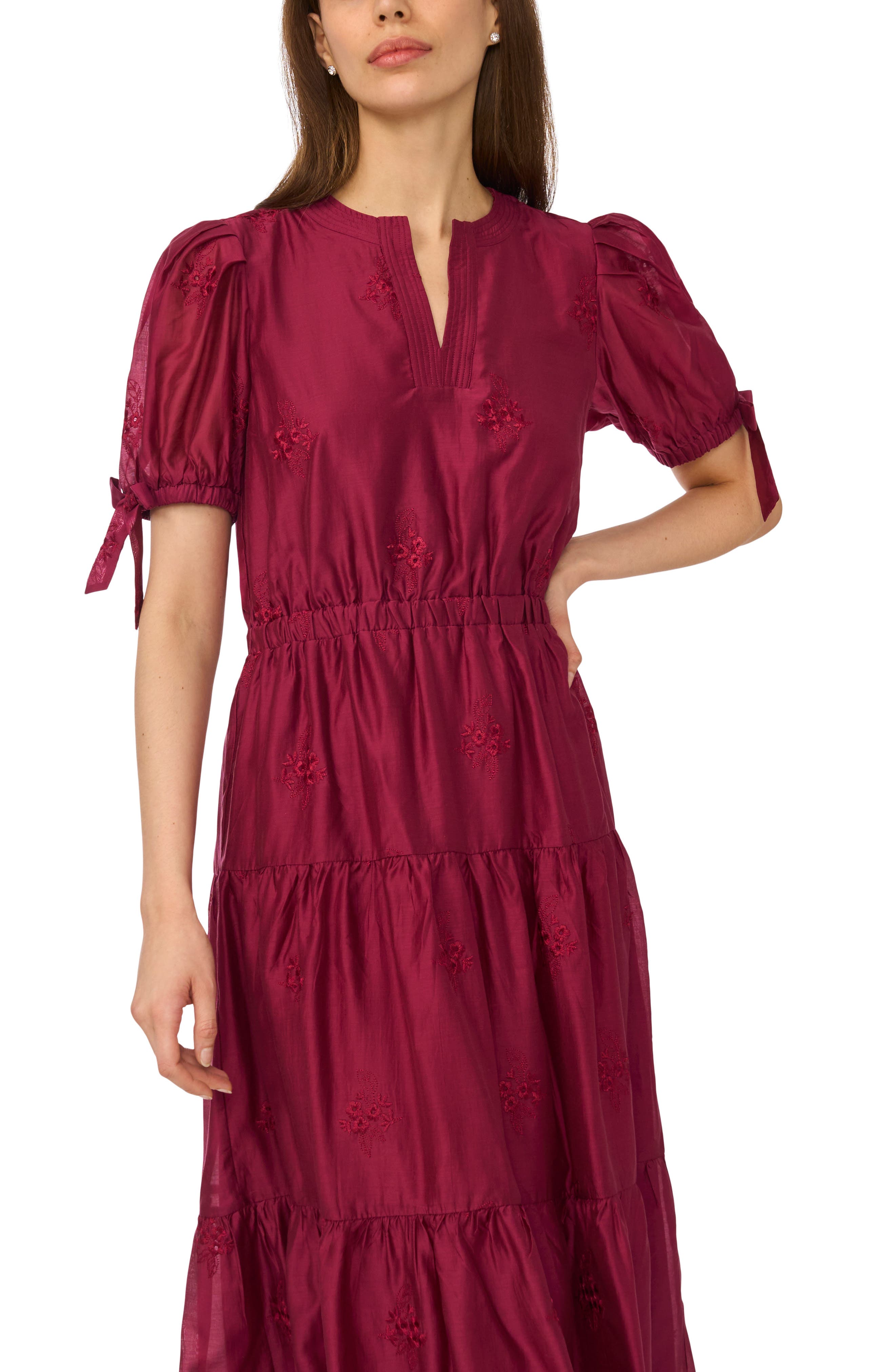 CeCe Embroidered Detail Tiered A-Line Dress (Women) | Nordstrom