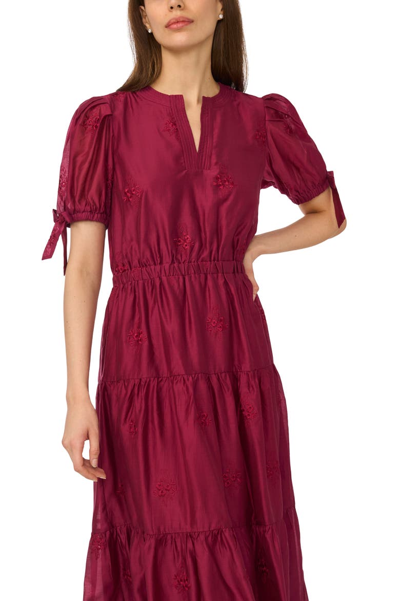 Embroidered Detail Tiered A-Line Dress, Alternate, color, VIVID PLUM