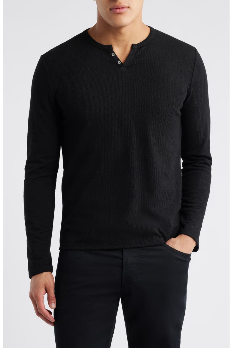 Lucerine Navy Waffle Cotton & Modal Henley, Main, color, BLACK