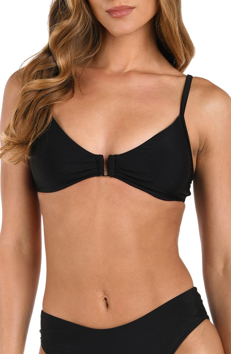 L'AGENCE Yazmin Solid Triangle Bikini Top, Main, color, Black