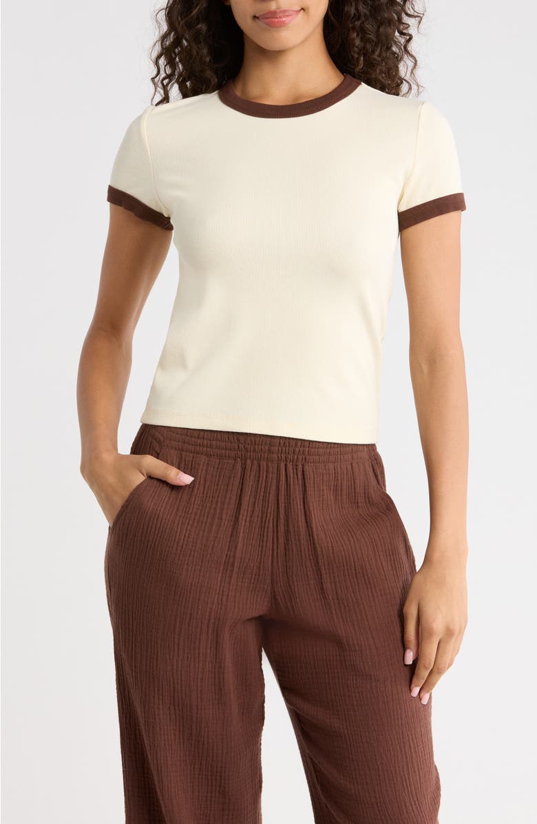 Marine Layer Lexi Rib Ringer T-Shirt, Main, color, Cream And Coffee