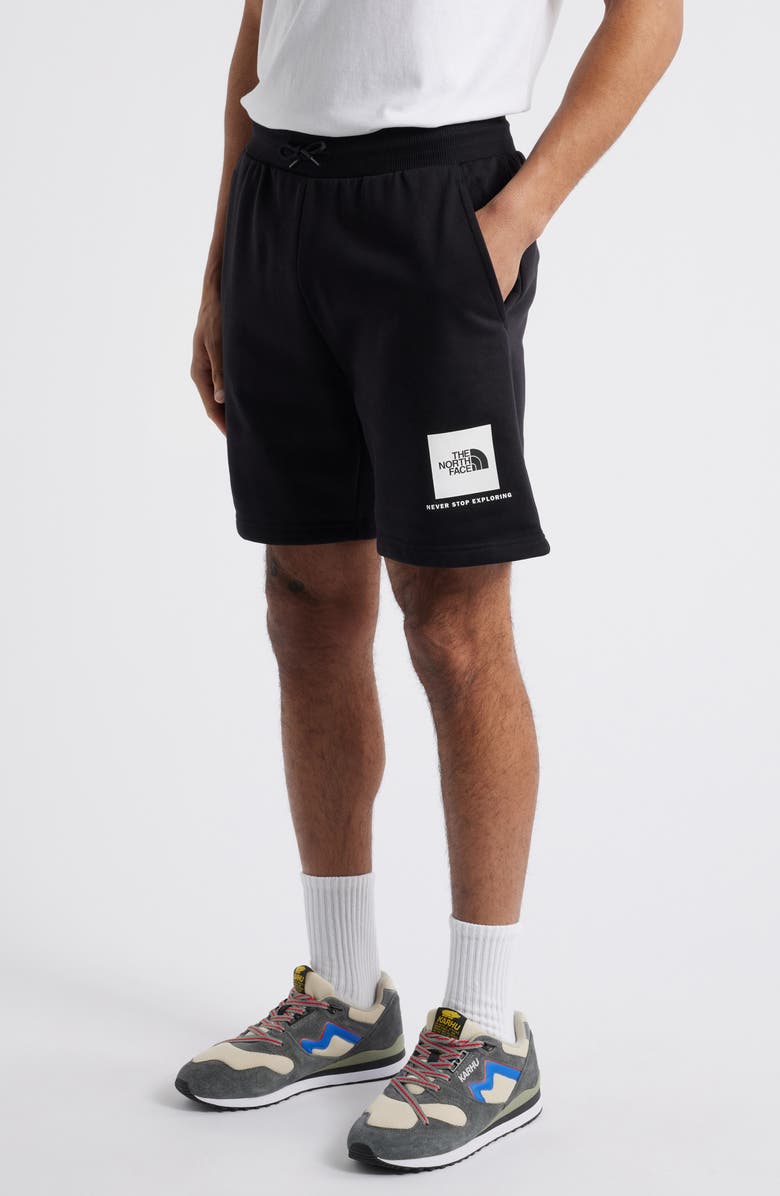 The North Face Box NSE Regular Fit French Terry Drawstring Shorts, Alternate, color, Tnf Black/ Tnf White