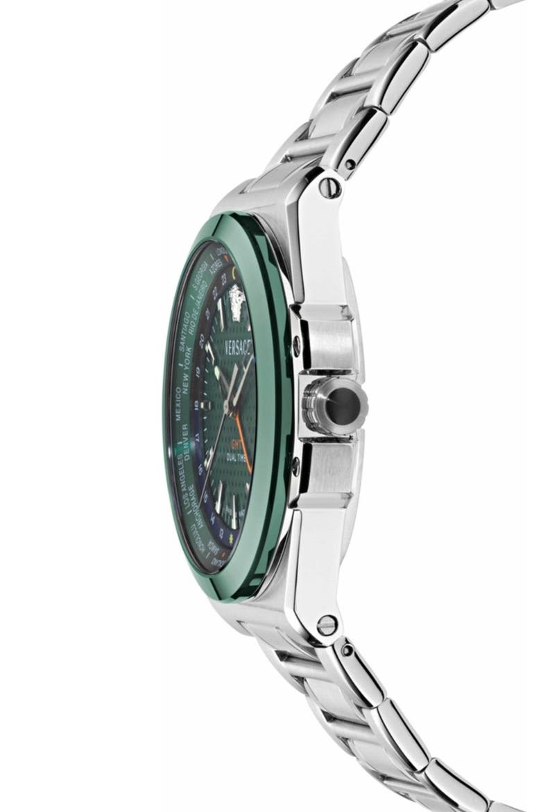 Greca Reaction GMT Bracelet Watch, 44mm, Alternate, color, STEEL/GREEN