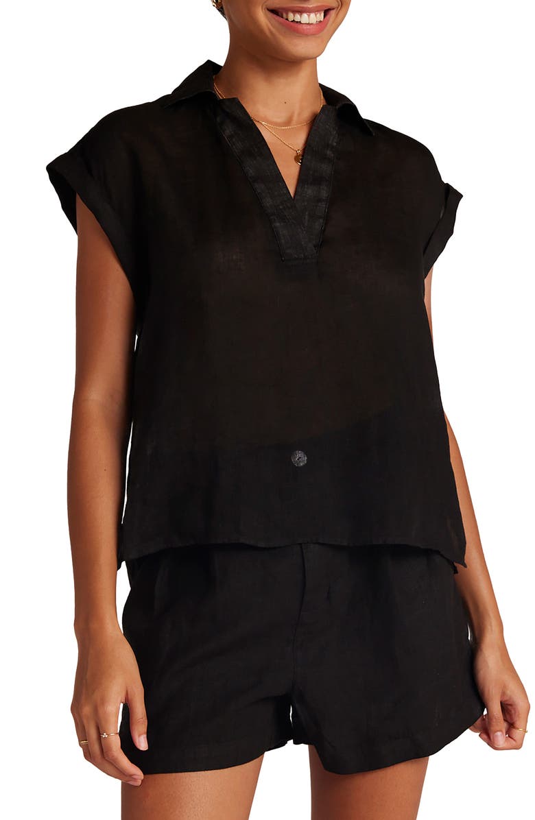Bella Dahl Cap Sleeve Linen Top, Main, color,