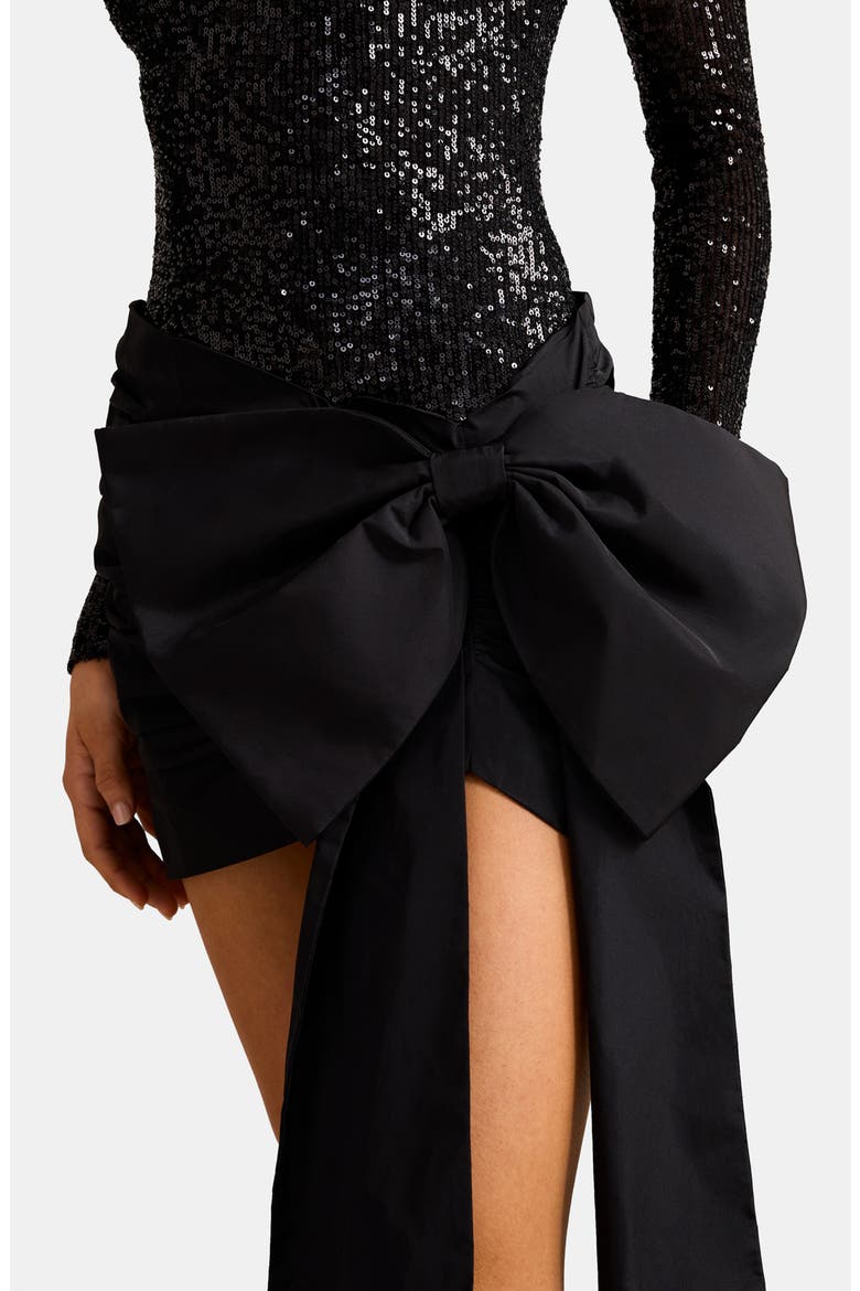 Dolly Sequin Bow Long Sleeve Cocktail Minidress, Alternate, color, BLACK