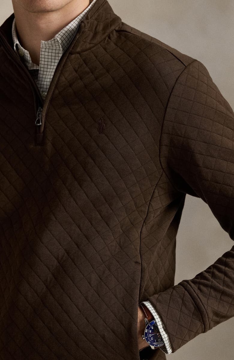 Polo Ralph Lauren Microquilted Double Knit Quarter Zip Pullover, Alternate, color, Nutmeg Brown