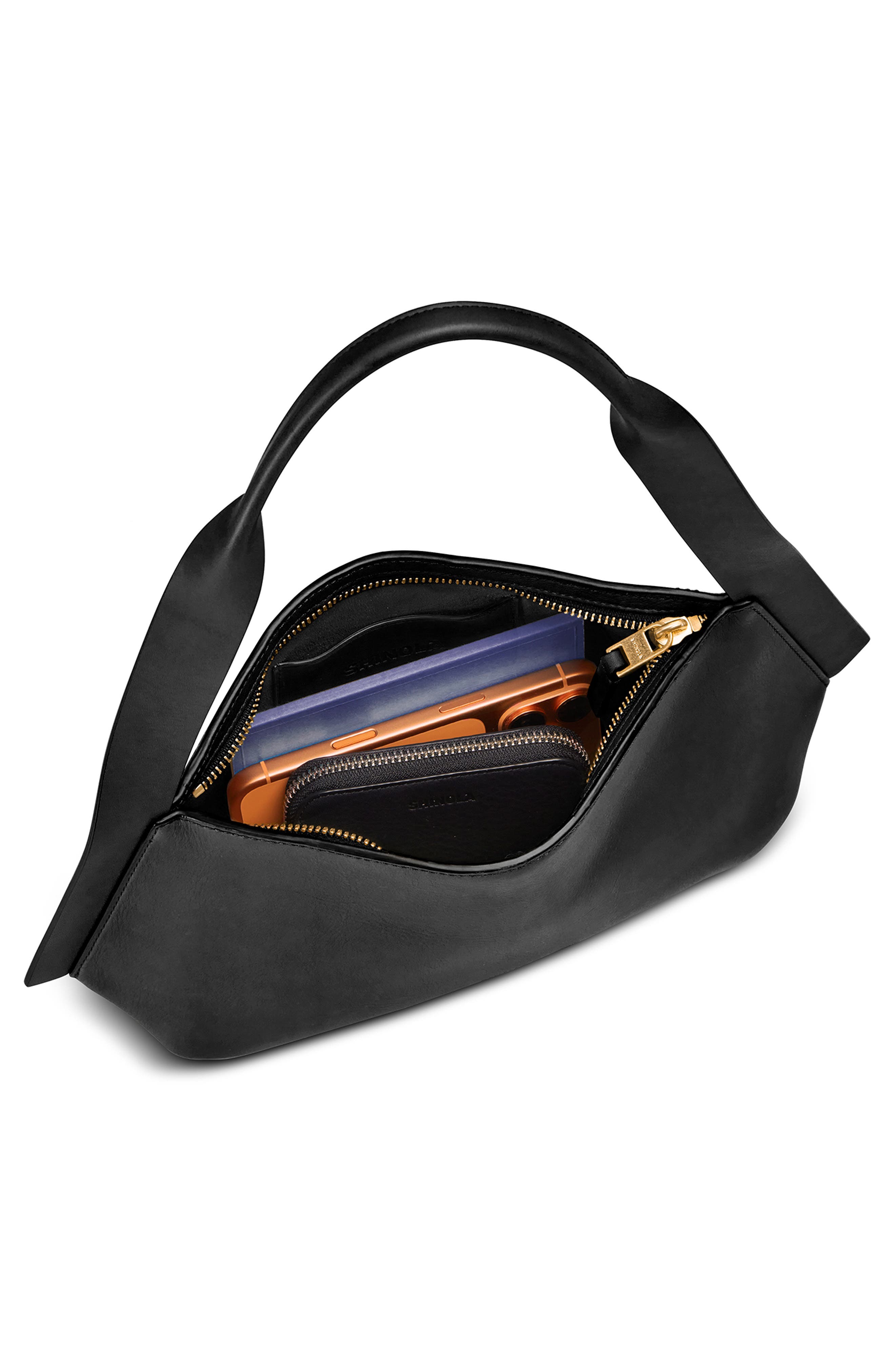 Shinola Small Derby Leather Shoulder Bag, Alternate, color, Black