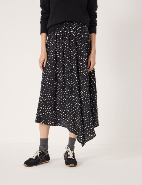 Cesca Polka Dot Asymmetric Skirt