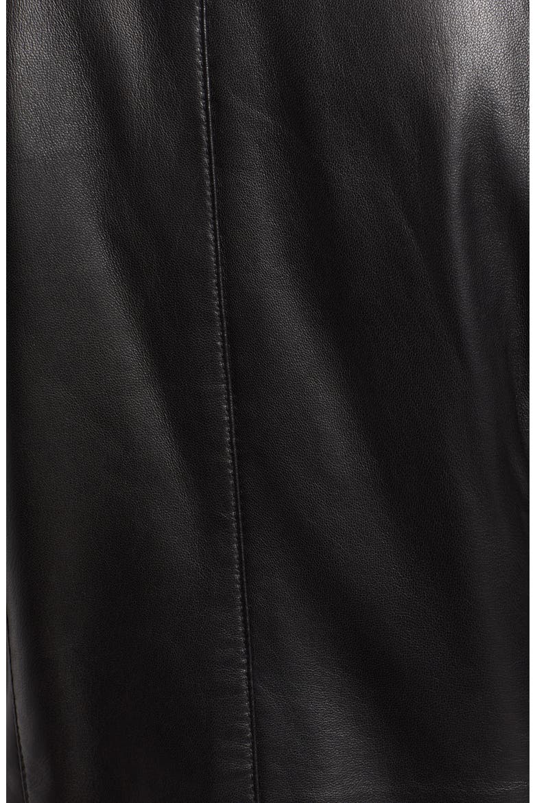 Collarless Pleated Sleeve Leather Jacket, Alternate, color, BLACK