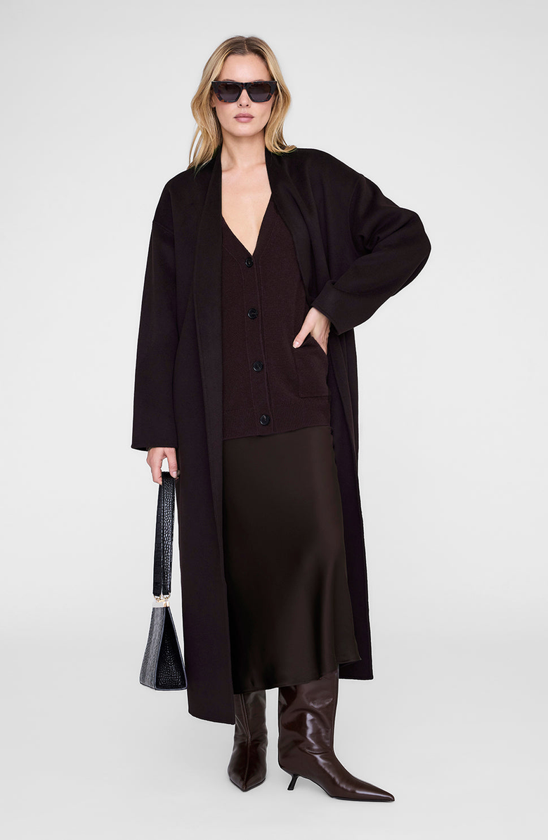 ANINE BING Bar Silk Skirt, Alternate, color, Deep Brown