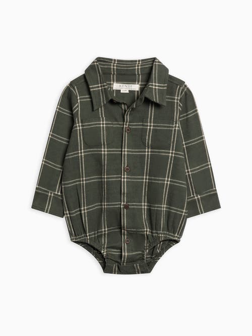 Kendi Giri Flannel Collared Bodysuit In Green