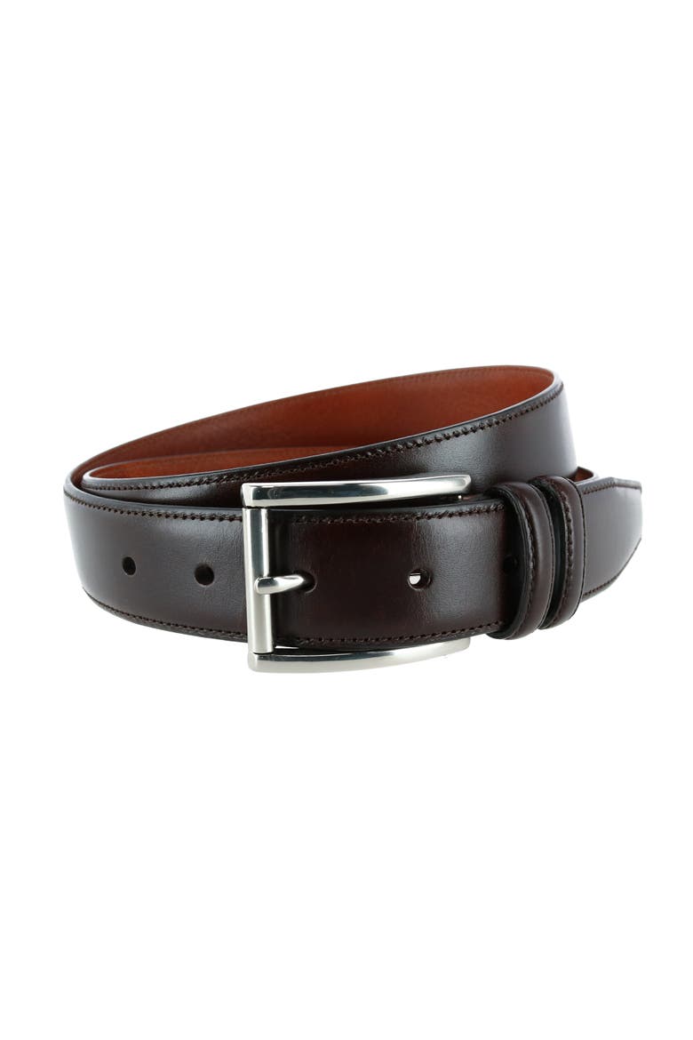 Lorenzo 32mm Dropped Edge Leather Dress Belt, Main, color, Dark Brown