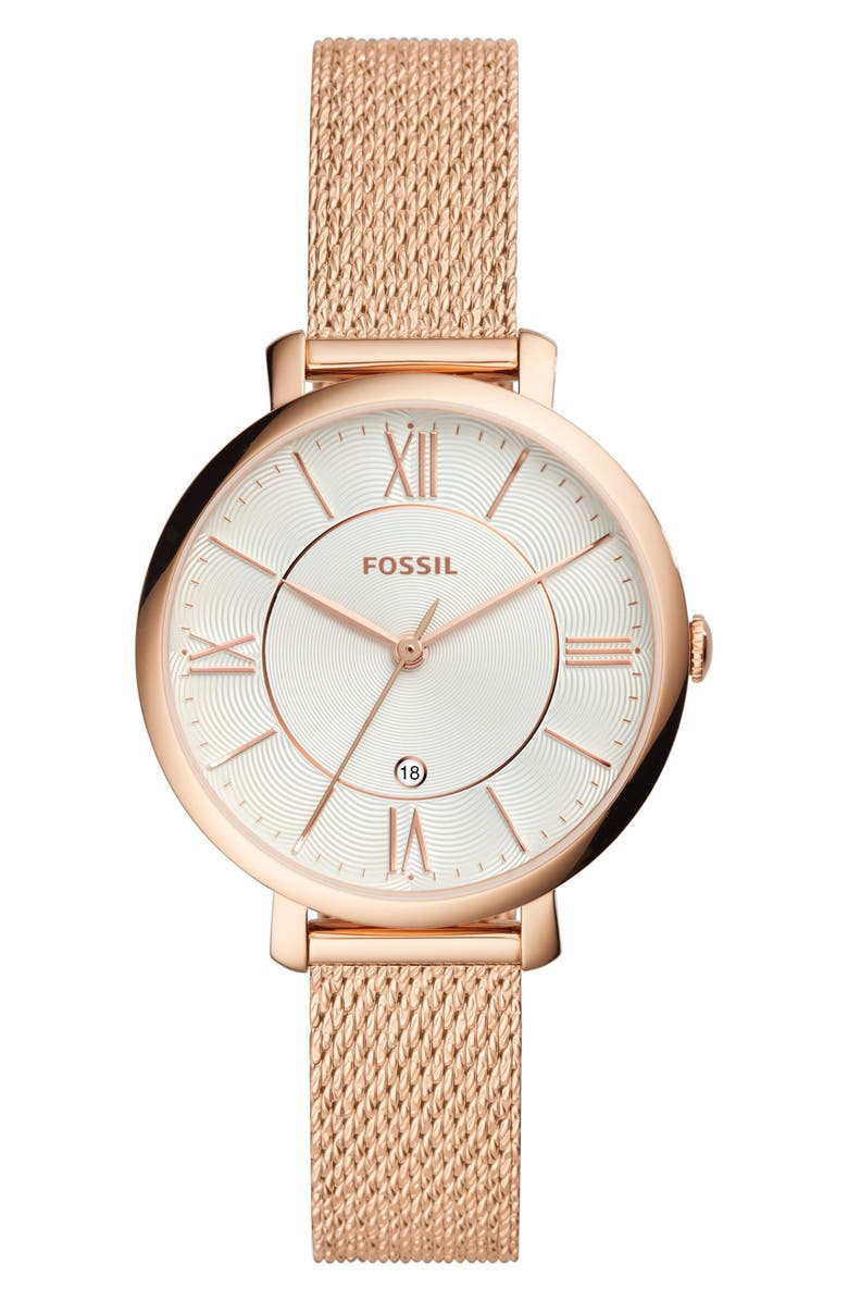 Fossil Jacqueline Mesh Strap Watch, 36mm, Main, color, 