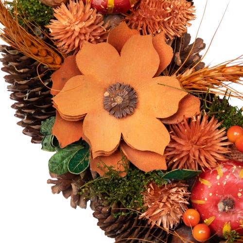 Northlight Flowers And Gourds Pine Cone Artificial Fall Harvest Wreath In Orange