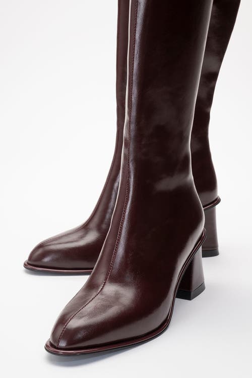 Prologue Shoes Paradis Block Heel Knee High Boot In Burgundy