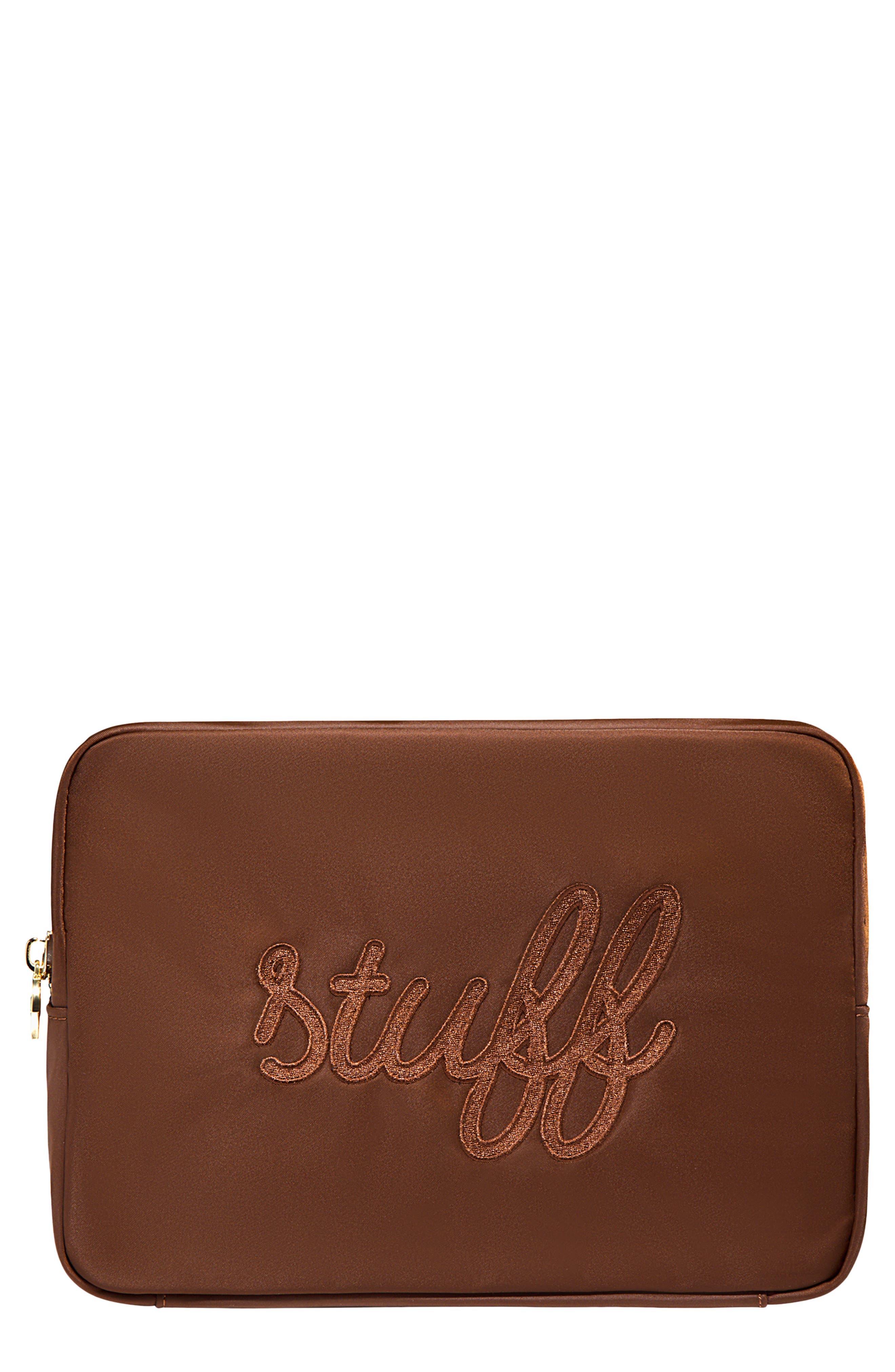 Large Stuff Embroidered Nylon Pouch, Main, color, ESPRESSO