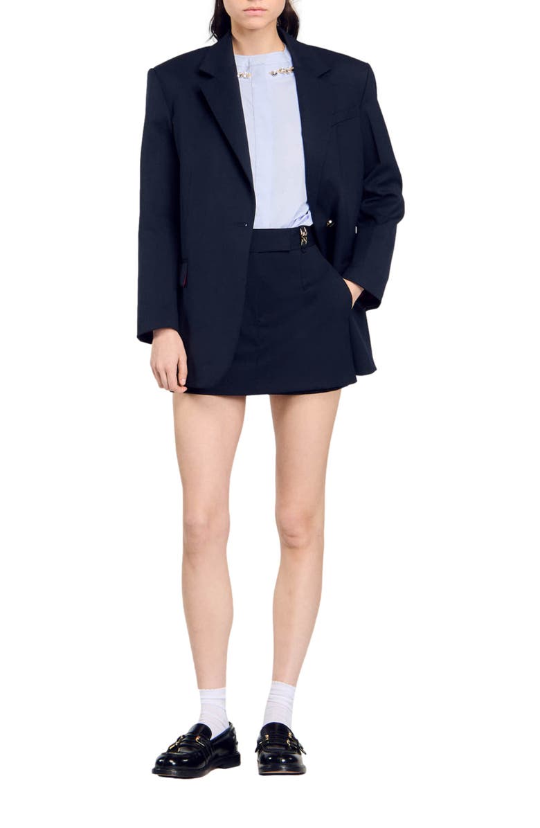 SANDRO Cropped shirt with jewel trim collar, Alternate, color, 