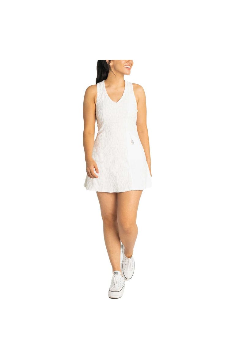 Women's Lusso White Los Angeles Dodgers Tess Cheetah V-Neck Racerback Dress, Main, color, White
