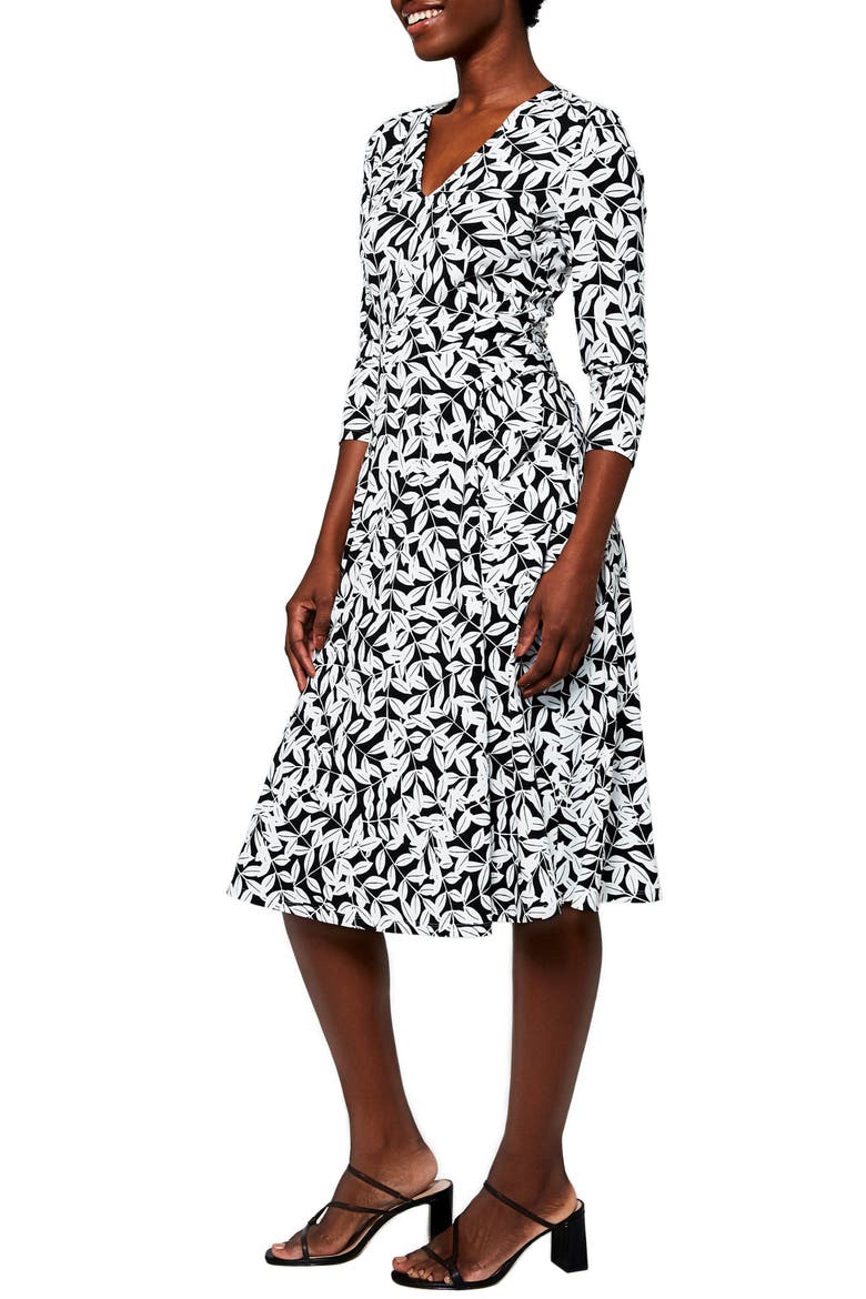 Eliza Long Sleeve V-Neck Midi Dress, Alternate, color, HONEYSUCKLE BLACK