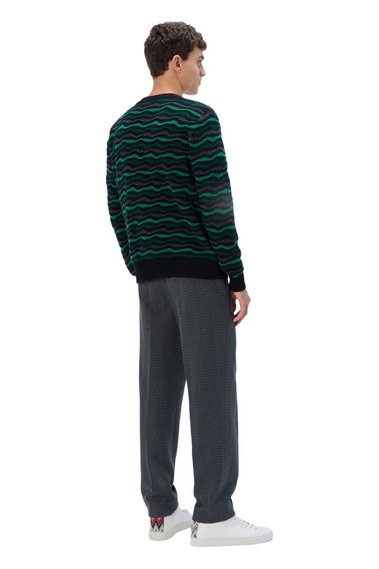 Cardigan In Pure Wool With Wave Stitch, Alternate, color, Green