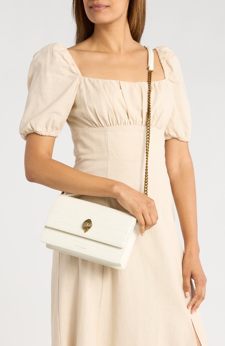 Kurt Geiger London Bond Croc Embossed Leather Top Handle Bag, Alternate, color, White