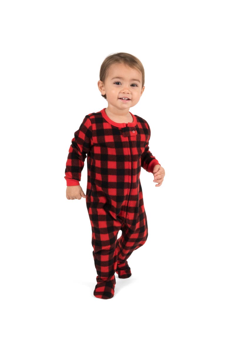Leveret Footed Fleece Printed Matching Family Holiday Pajamas, Main, color, Plaid Black
Red