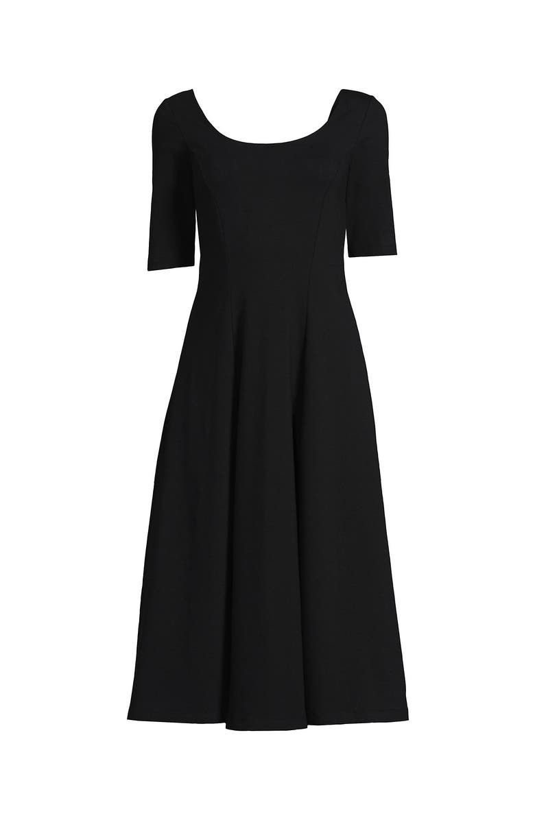 Lands' End Starfish Elbow Sleeve Midi Fit and Flare Dress, Alternate, color, Black