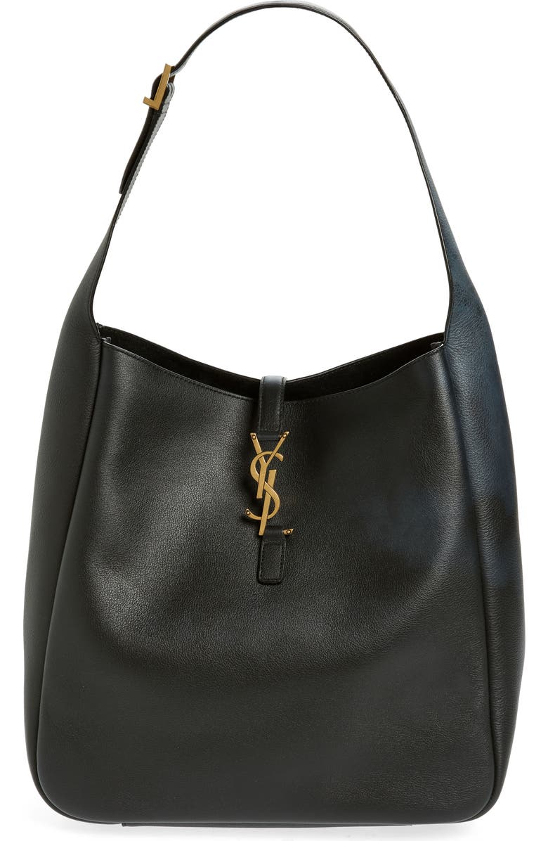 Saint Laurent Large Le 5 À 7 Leather Hobo Bag, Main, color, Noir