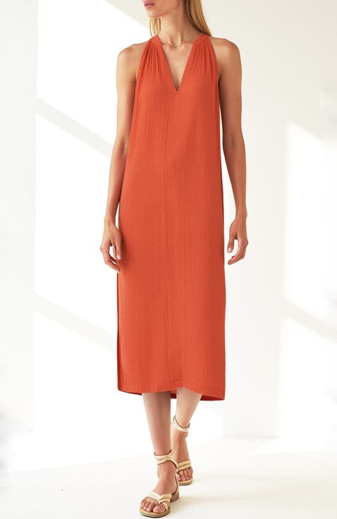 Sleeveless Gauze Midi Dress with Pockets