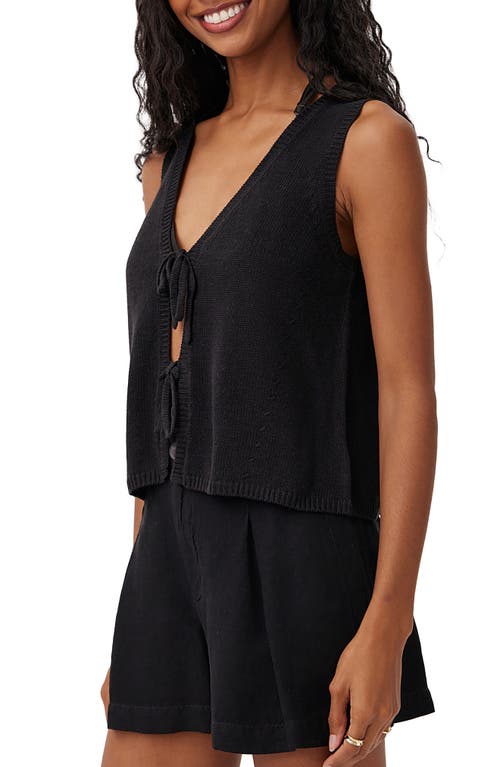 Bella Dahl Tie Front Linen Blend Sweater Vest In Black
