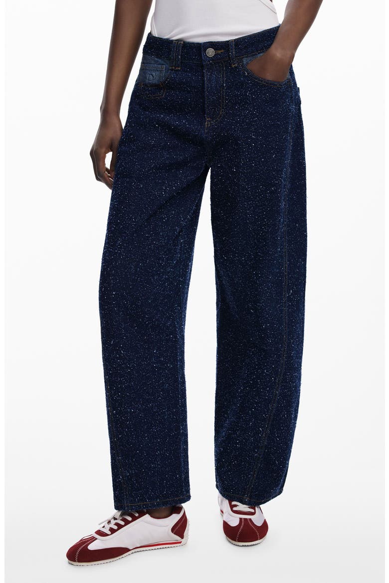 Hight Waist Two-Tone Wide Leg Jeans, Main, color, DARK BLUE