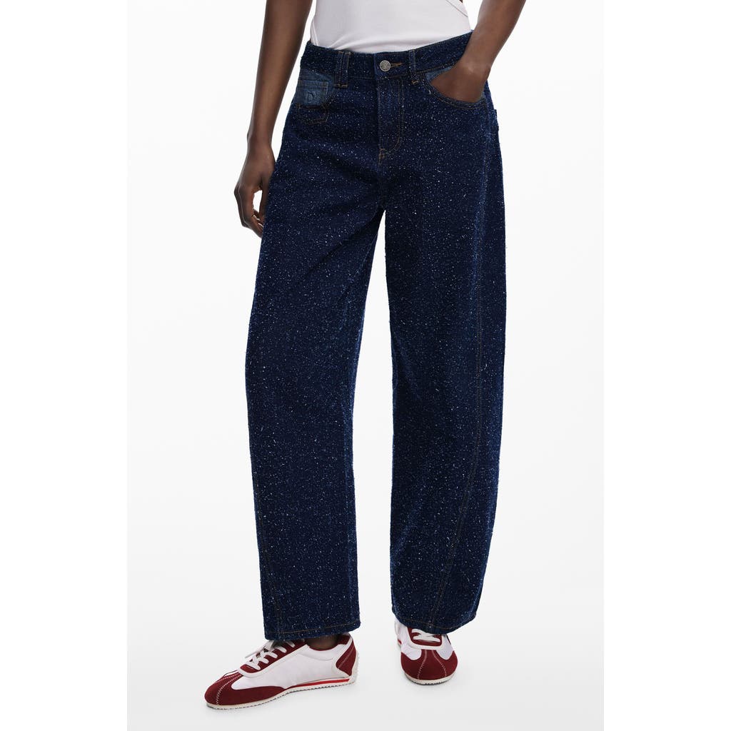 Desigual Hight Waist Two-tone Wide Leg Jeans In Blue